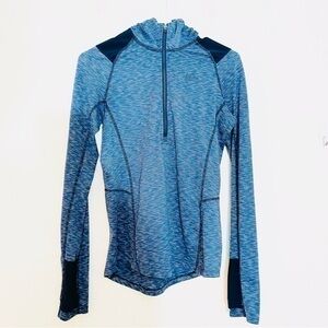 RIE Quarter Zip Pullover Long Sleeve Hoodie XS Blue/White Lightweight
